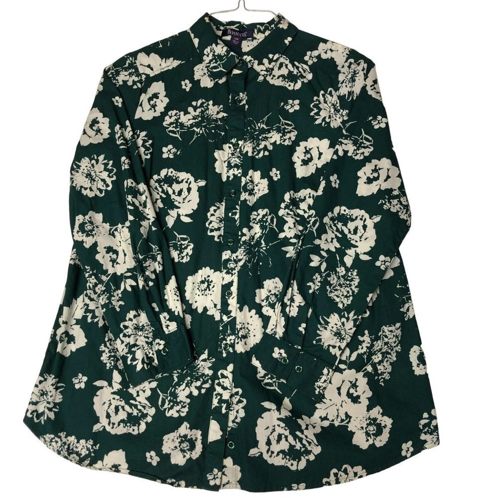ROAMAN'S WOMEN COLLARED BUTTON LONG SLEEVE TOP SIZE 14W